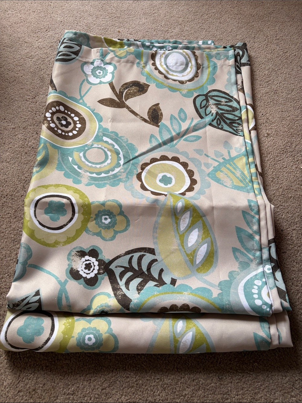 Floral Printed Shower Curtain  in Teal, Lime & Taupe Floral Pattern